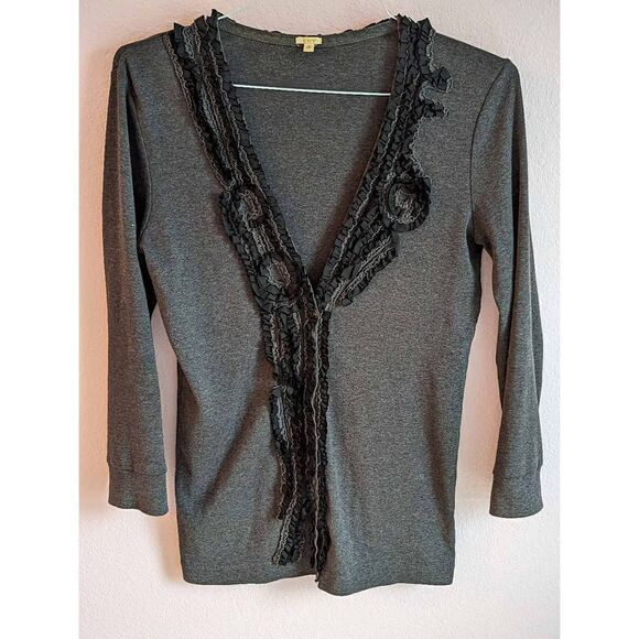 J. Crew size M, gray cardigan with black ribbon detail - Picture 1 of 5